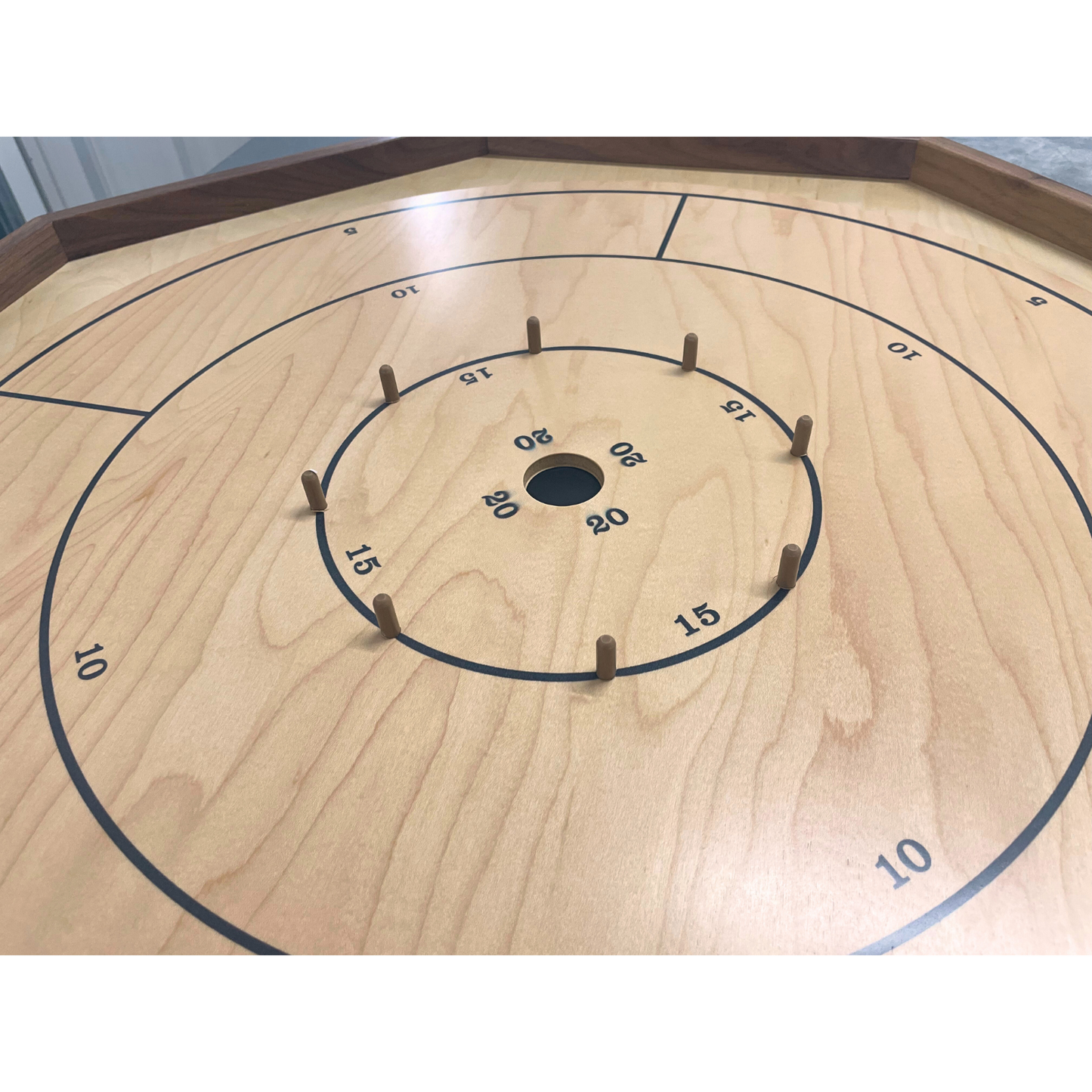 The Deluxe Walnut Rail (With Plastic Pegs) - Traditional Octagon Crokinole Board Game Set