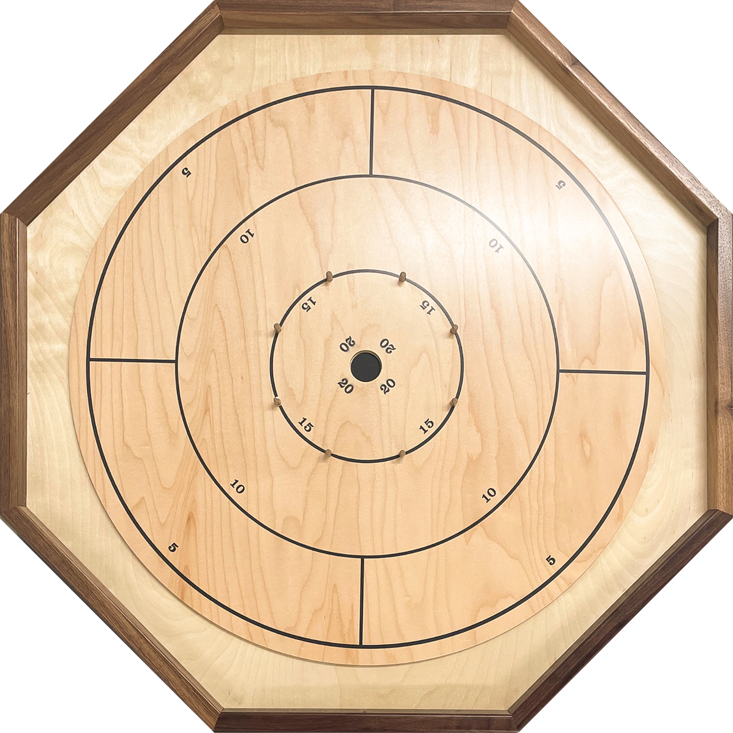 The Deluxe Walnut Rail (With Plastic Pegs) - Traditional Octagon Crokinole Board Game Set