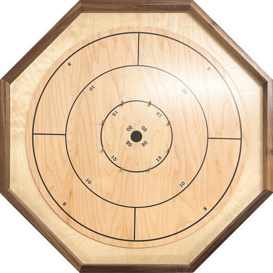 The Deluxe Walnut Rail (With Plastic Pegs) - Traditional Octagon Crokinole Board Game Set