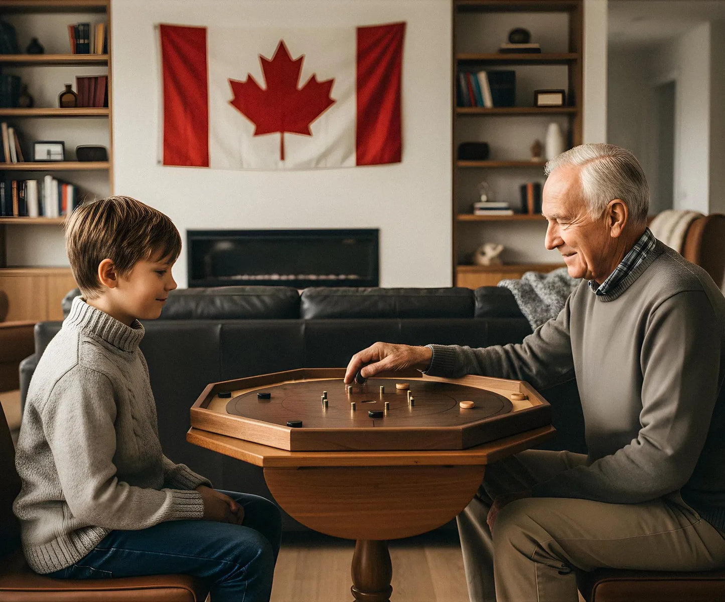 The Walnut Grove - Traditional Octagon Crokinole Board Game Set