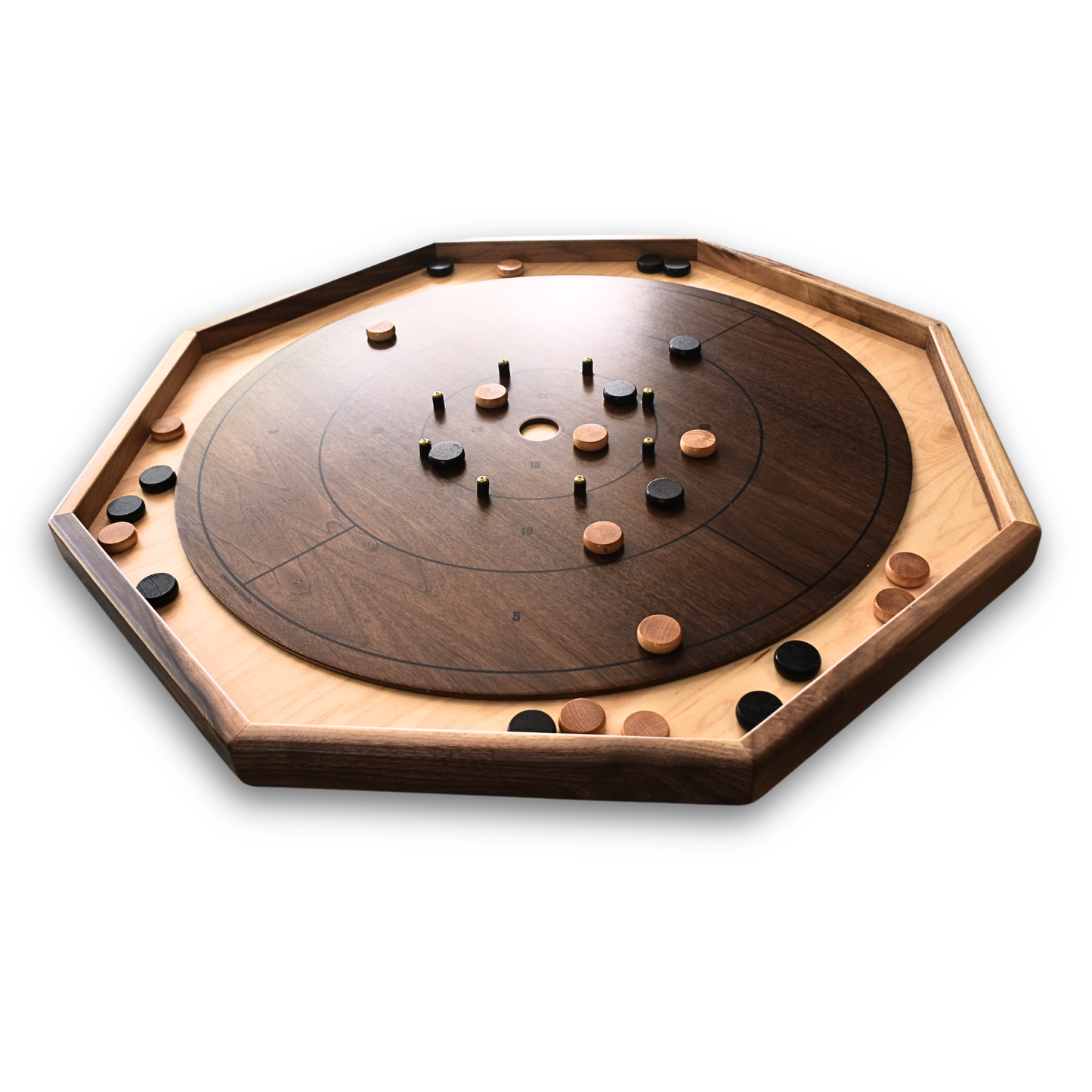 The Walnut Grove - Traditional Octagon Crokinole Board Game Set