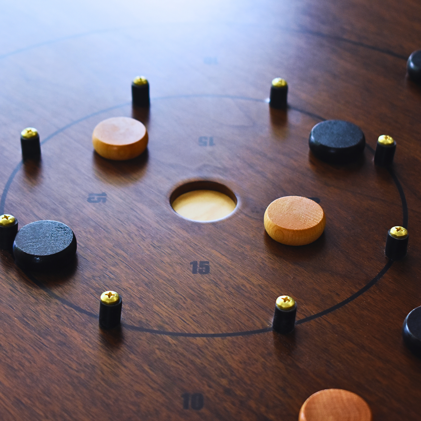 The Walnut Grove - Traditional Octagon Crokinole Board Game Set