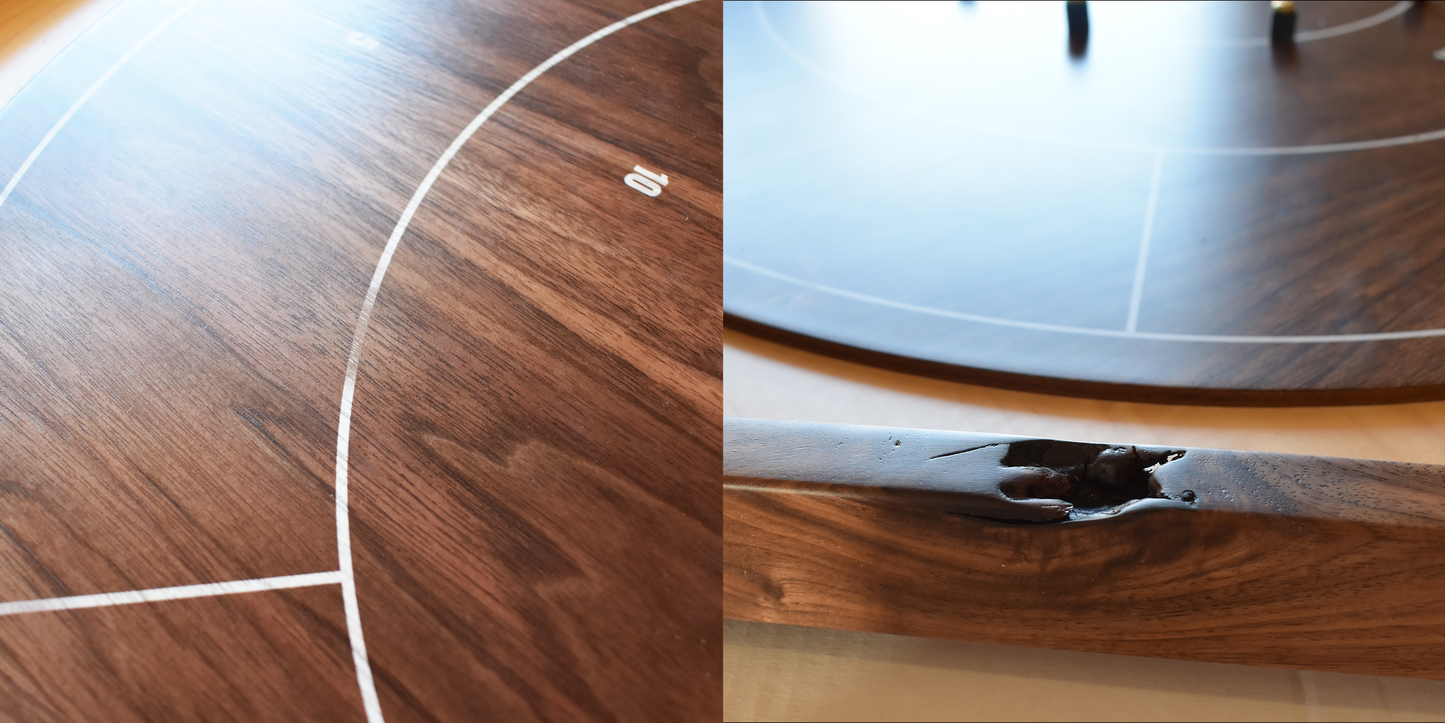 The Walnut Gold Standard (White Lines) - Traditional Octagon Crokinole Board Game Set