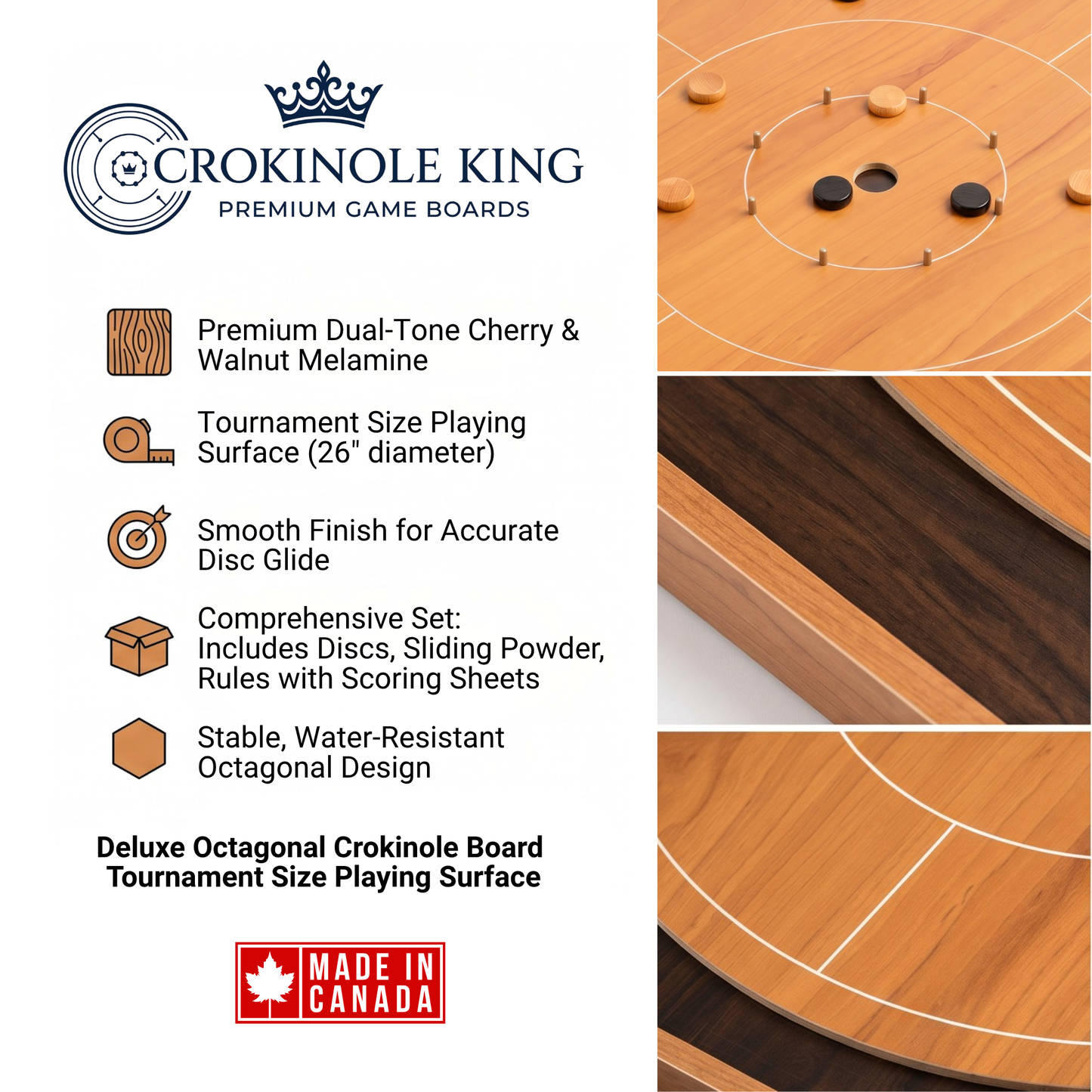 The Crokinole King - Large Traditional Crokinole Board Game Set - Tournament Size Play Surface
