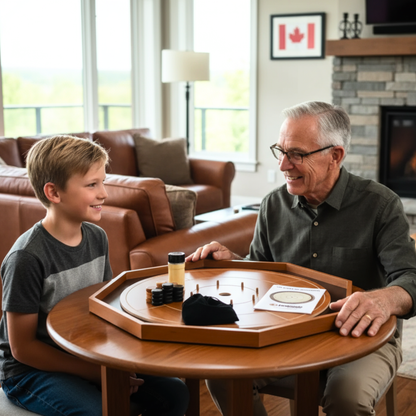 Crokinole Board For Beginners - Cherry & Walnut Melamine - Traditional Crokinole Board Game Set