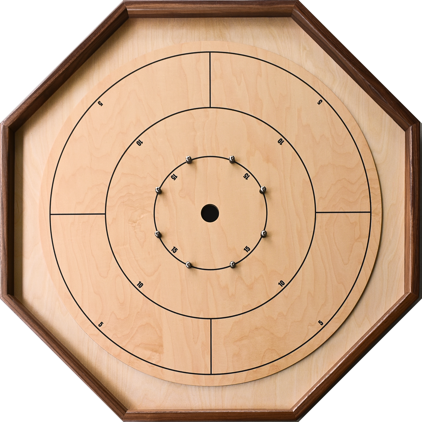 The Deluxe Walnut Rail - Traditional Octagon Crokinole Board Game Set