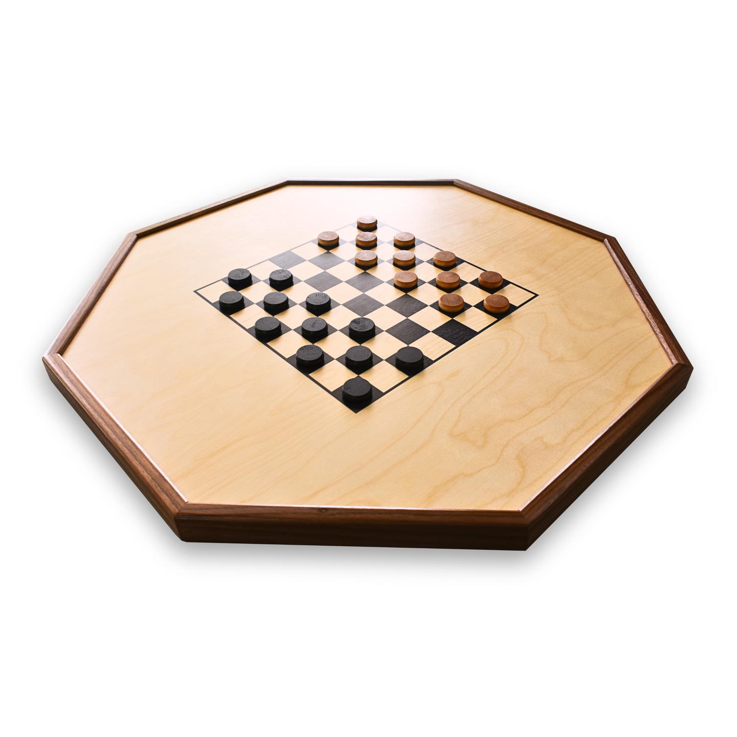 The Deluxe Walnut Rail - Traditional Octagon Crokinole Board Game Set