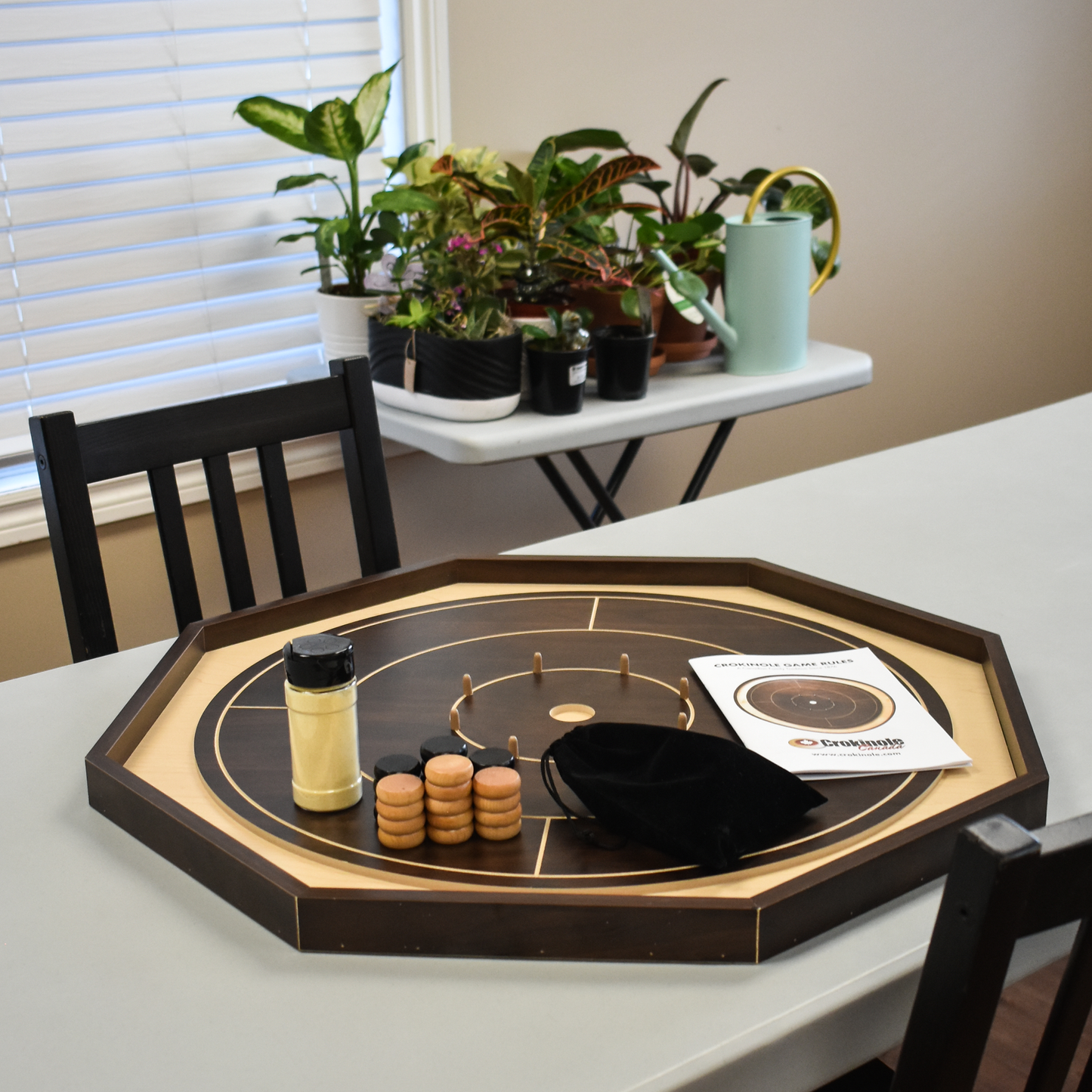 Crokinole Board For Beginners - Walnut & Maple Melamine - Traditional Crokinole Board Game Set