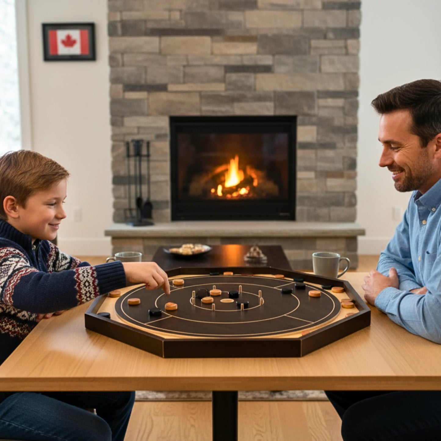 Crokinole Board For Beginners - Walnut & Maple Melamine - Traditional Crokinole Board Game Set