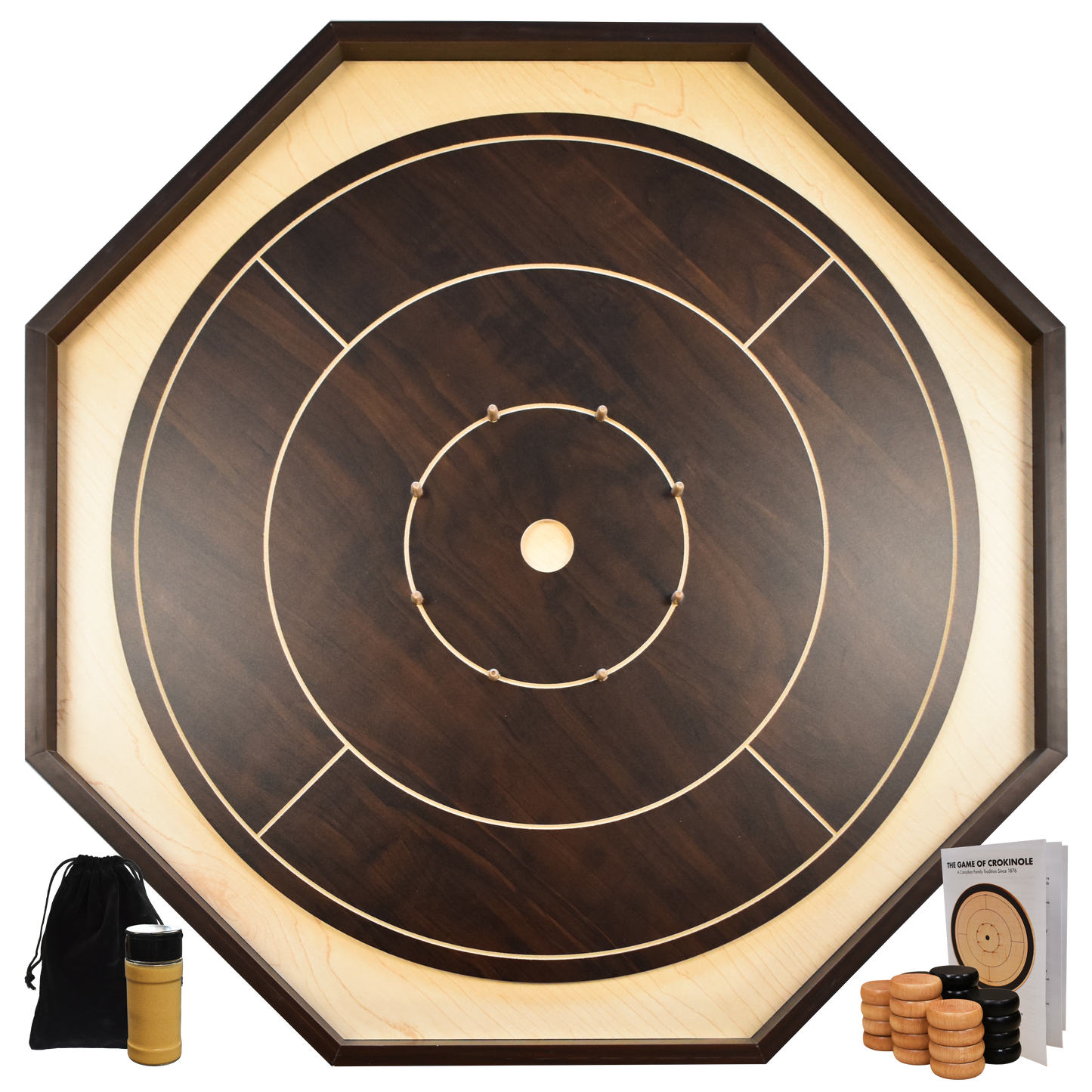 Crokinole Board For Beginners - Walnut & Maple Melamine - Traditional Crokinole Board Game Set