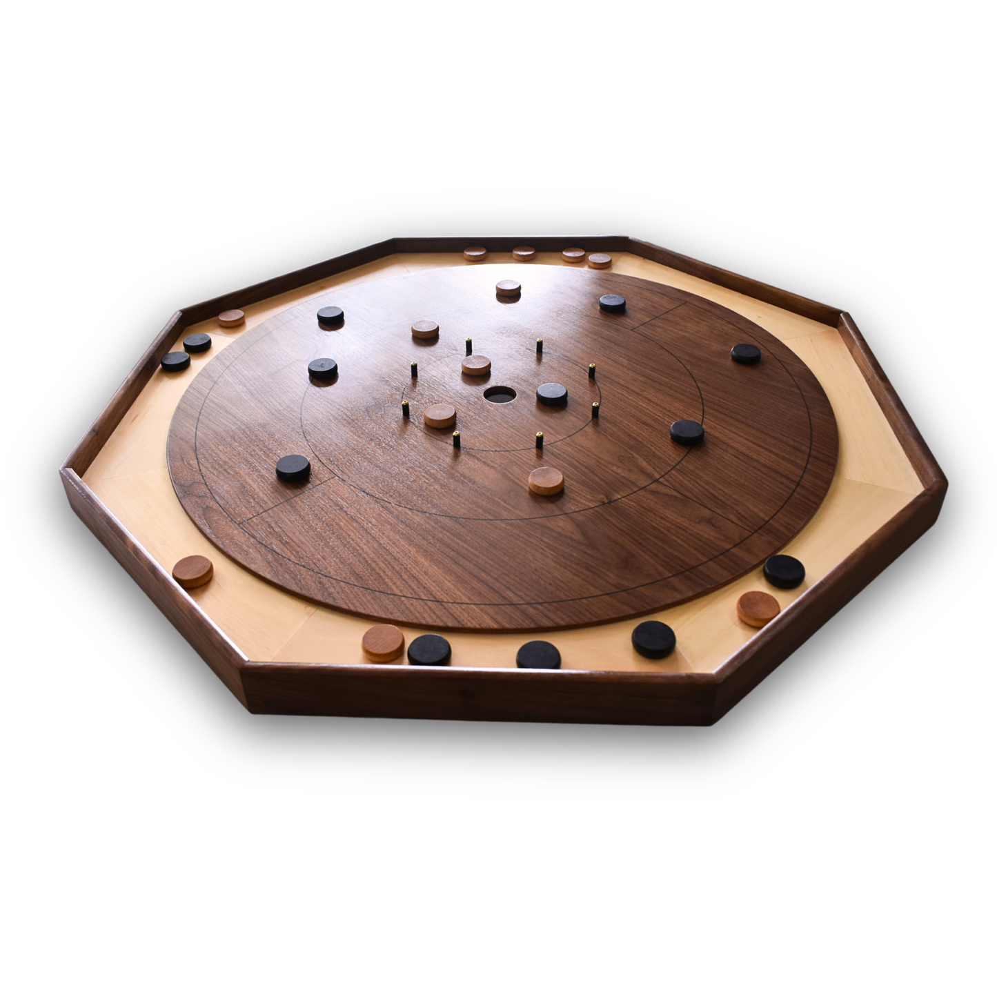 The Walnut Wonder - Small Traditional Style Crokinole Board Game Set