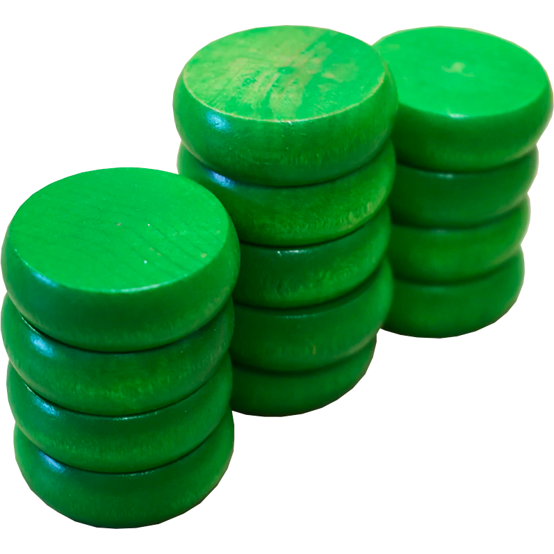 13 Small Green Crokinole Discs - Half Set (Shiny Finish)