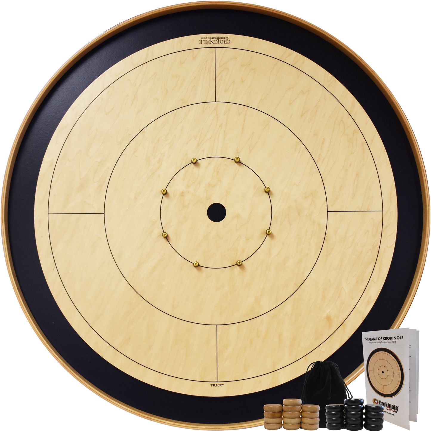 The Tracey Black Board - Tournament Style Crokinole Board Game Set (Meets NCA Standards)